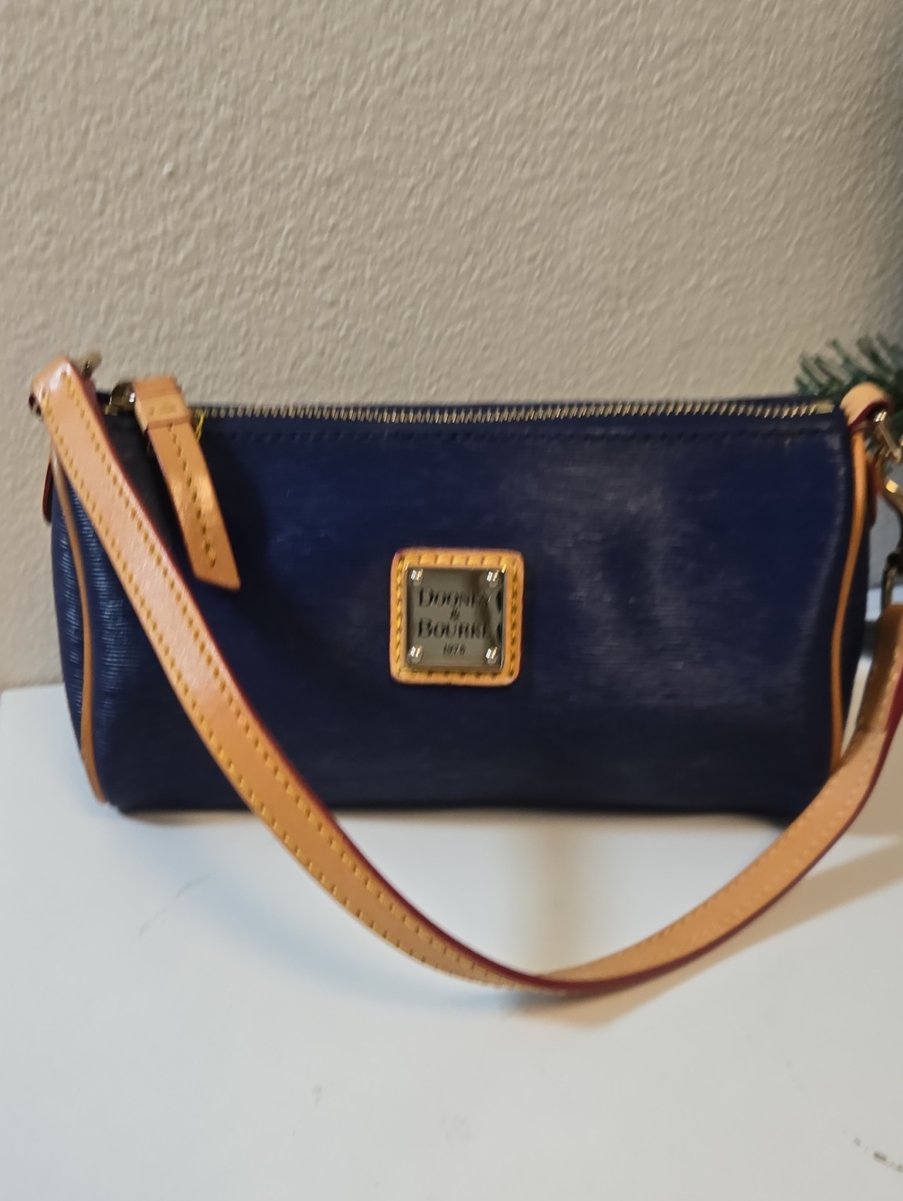 Dooney & Bourke Navy Leather Crossbody with Tan Trim